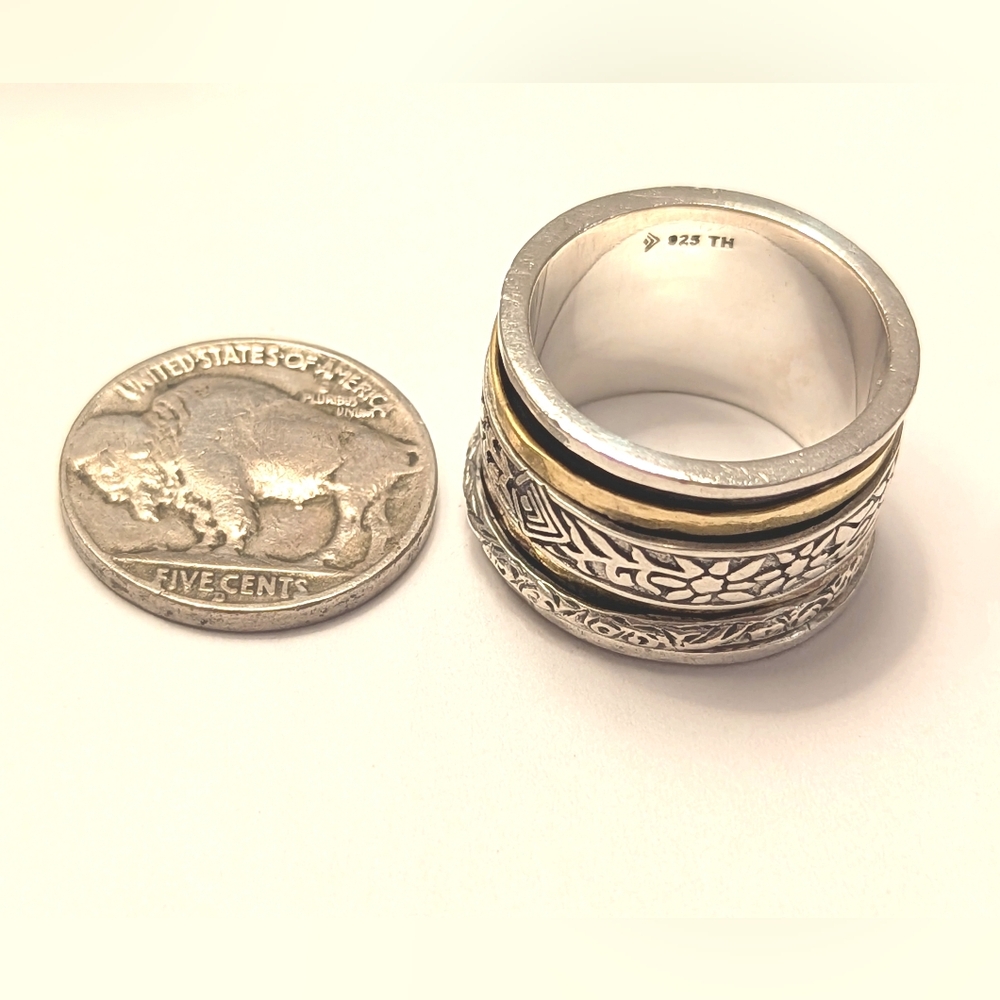 ***SOLD***Silpada Floral Twirl Sterling Silver and Brass Spinner Ring - Picture 4 of 10